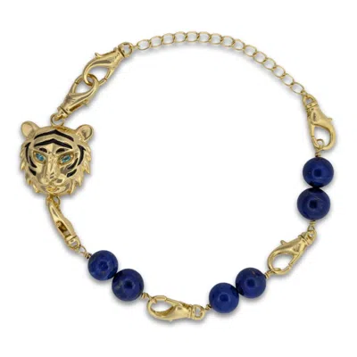 FRENVYRN MEN'S BLUE / GOLD TIGER CONVERTIBLE LAPIS BRACELET BAG CHARM MEDIUM
