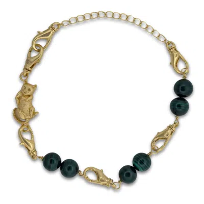FRENVYRN MEN'S GREEN / GOLD CAT CONVERTIBLE MALACHITE BRACELET BAG CHARM MEDIUM