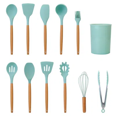FRESH FAB FINDS 11-PIECE SILICONE COOKING UTENSIL SET WITH WOODEN HANDLES