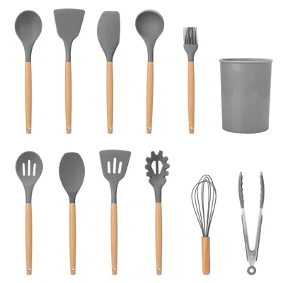 FRESH FAB FINDS 11-PIECE SILICONE COOKING UTENSIL SET WITH WOODEN HANDLES