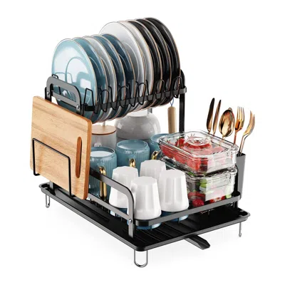 FRESH FAB FINDS 2-TIER KITCHEN DISH DRYING RACK WITH DETACHABLE DRAINBOARD