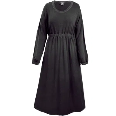 FROCK TALES WOMEN'S BLACK / GREY RUSTIC MIDI DRESS WITH LONG SLEEVE IN CHARCOAL