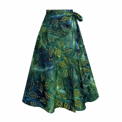 FROCK TALES WOMEN'S GREEN / BLUE MEYER FOREST WRAP MIDI SKIRT WITH POCKETS