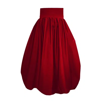 FROCK TALES WOMEN'S RED ENOKI PUFFBALL SKIRT IN BURGUNDY