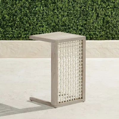 FRONTGATE ISOLA SLIDER TABLE IN WEATHERED TEAK & WASHED WHITE WICKER