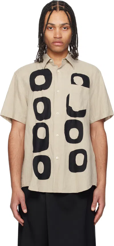 FUMITO GANRYU BEIGE PATTERN PATCHWORK LINEN SHIRT