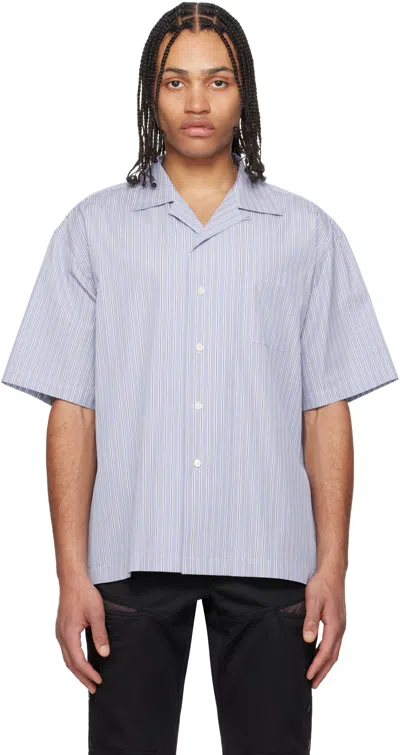 FUMITO GANRYU BLUE SIDE VENTS OP COLLAR STRIPED SHIRT