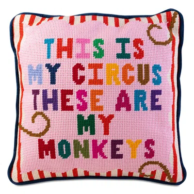 FURBISH STUDIO MY CIRCUS, MY MONKEYS NEEDLEPOINT DECORATIVE PILLOW
