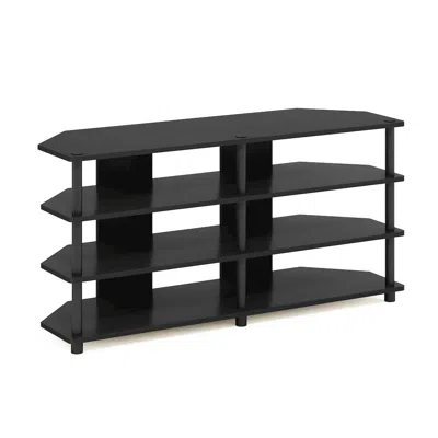FURINNO ECON EASY ASSEMBLY 4-TIER CORNER TV STAND FOR TV UP TO 55-INCH, BLACKWOOD/BLACK