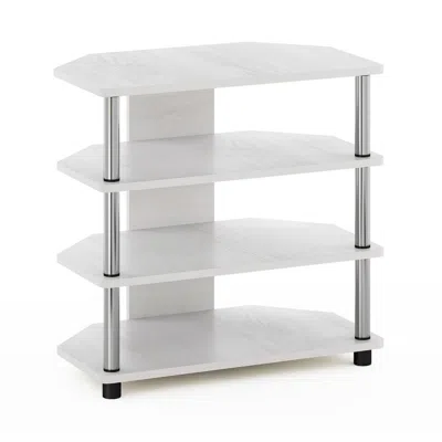 FURINNO ECON EASY ASSEMBLY 4-TIER PETITE TV STAND, WHITE OAK/CHROME