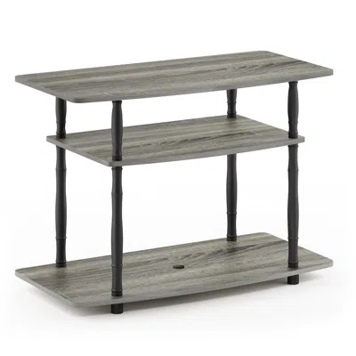 FURINNO TURN-N-TUBE NO TOOLS 3-TIER TV STANDS WITH CLASSIC TUBES, FRENCH OAK GREY/BLACK
