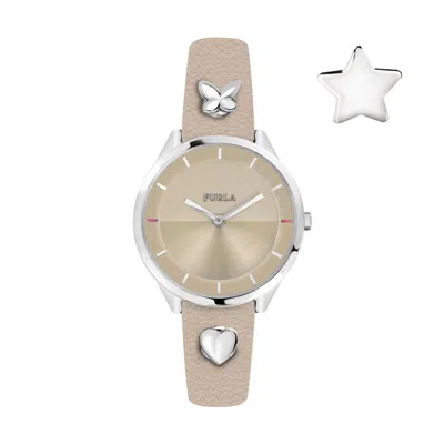 FURLA WOMEN'S PIN BEIGE DIAL CALFSKIN LEATHER WATCH