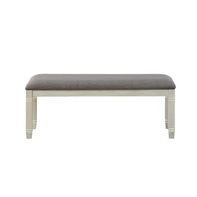 FURNIZZEME FABRIC UPHOLSTERED PADDED BENCH WITH TAPERED FEET, ANTIQUE WHITE AND GRAY