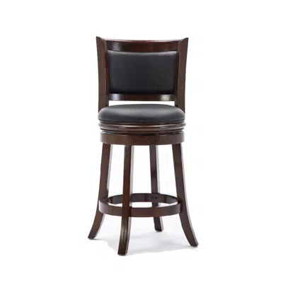 FURNIZZEME ROUND WOODEN SWIVEL COUNTER STOOL WITH PADDED SEAT AND BACK, DARK BROWN