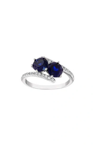 FUZION CREATIONS FUZION CREATIONS BLUE & WHITE LAB GROWN SAPPHIRE BYPASS RING