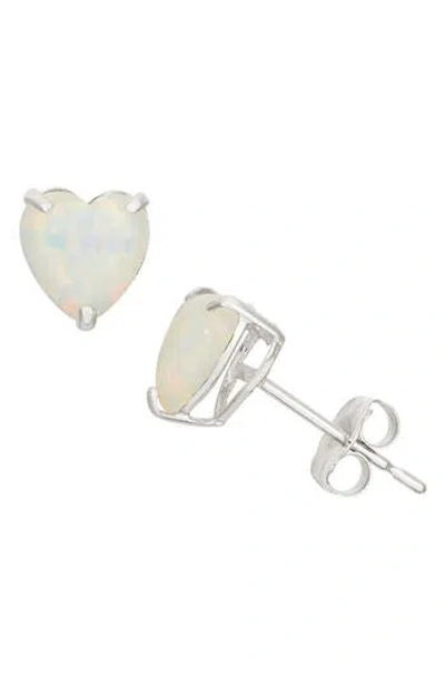 FZN FZN 10K WHITE GOLD HEART OPAL SOLITAIRE STUD EARRINGS