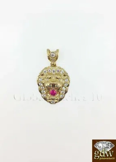 G&D REAL GOLD PENDANT 10 K YELLOW GOLD LION HEAD MEN'S CHARM 1.5" FOR MEN WOMEN RUBY