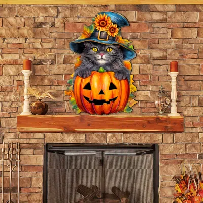 G. DEBREKHT BLACK CAT PUMPKIN HOLIDAY DOOR DECOR BY G. DEBREKHT