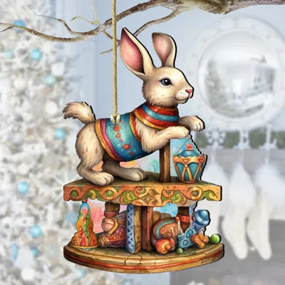 G. DEBREKHT CAROUSEL BUNNY WITH TOYS WOODEN ORNAMENTS BY G. DEBREKHT