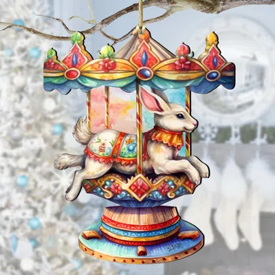 G. DEBREKHT CAROUSEL BUNNY WOODEN ORNAMENTS BY G. DEBREKHT