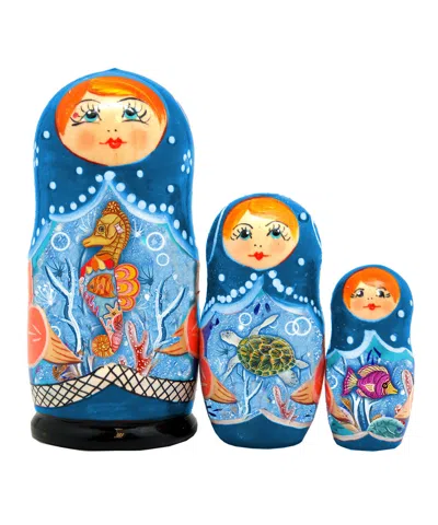 G. DEBREKHT DESIGNOCRACY LITTLE FISHES 3-PIECE RUSSIAN MATRESHKA NESTED DOLL