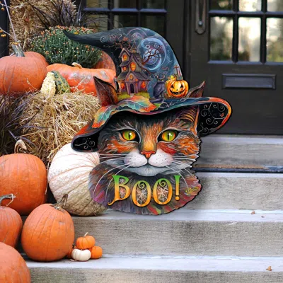 G. DEBREKHT HALLOWEEN CAT IN A HAT HOLIDAY DOOR DECOR BY G. DEBREKHT