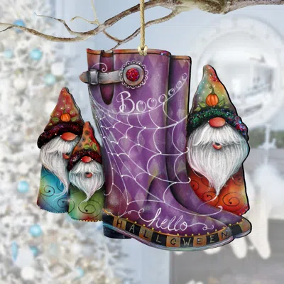 G. DEBREKHT HELLO HALLOWEEN BOOTS WOODEN ORNAMENTS BY J. MILLS-PRICE