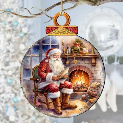 G. DEBREKHT SANTA AT THE FIREPLACE WOODEN ORNAMENTS BY G. DEBREKHT