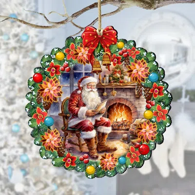 G. DEBREKHT SANTA AT THE FIREPLACE WREATH WOODEN ORNAMENTS BY G. DEBREKHT
