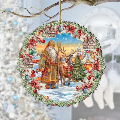 G. DEBREKHT SANTA'S MAGICAL COTTAGE WREATH WOODEN ORNAMENTS BY G. DEBREKHT