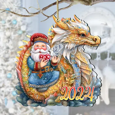 G. DEBREKHT SANTA WITH DRAGON WOODEN ORNAMENTS BY G. DEBREKHT