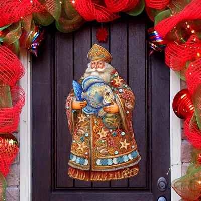 G. DEBREKHT SANTA WITH FISH HOLIDAY DOOR DECOR BY G. DEBREKHT