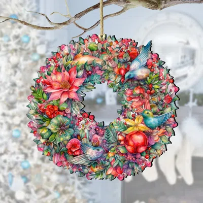 G. DEBREKHT SUMMER BLOOMS WREATH WOODEN ORNAMENTS BY G. DEBREKHT