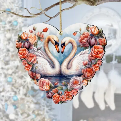 G. DEBREKHT SWANS LOVE WOODEN ORNAMENTS BY G. DEBREKHT