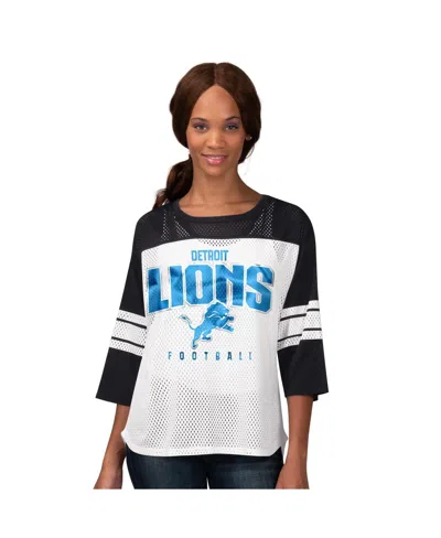 G-III 4HER BY CARL BANKS WOMEN'S BLACK DETROIT LIONS FIRST TEAM 3/4-SLEEVE MESH T-SHIRT