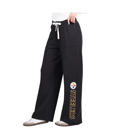G-III 4HER BY CARL BANKS WOMEN'S BLACK PITTSBURGH STEELERS FIELD WIDE LEG SWEATPANTS