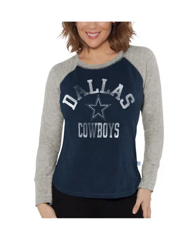 G-III 4HER BY CARL BANKS WOMEN'S G-III 4HER BY CARL BANKS NAVY, GRAY DISTRESSED DALLAS COWBOYS RAGLAN WAFFLE-KNIT LONG SLEEVE