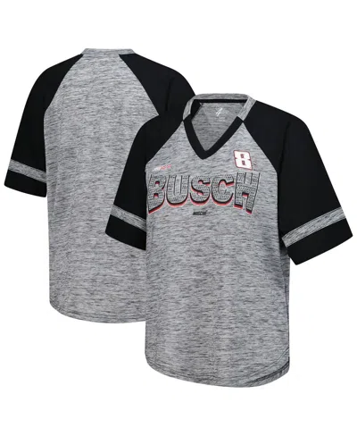 G-III 4HER BY CARL BANKS WOMEN'S HEATHER GRAY KYLE BUSCH HALL OF FAME OVERSIZED RAGLAN V-NECK T-SHIRT