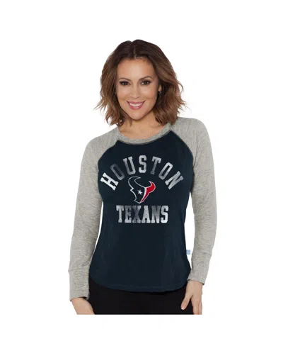 G-III 4HER BY CARL BANKS WOMEN'S NAVY/HEATHER GRAY HOUSTON TEXANS WAFFLE KNIT RAGLAN LONG SLEEVE T-SHIRT