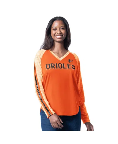 G-III 4HER BY CARL BANKS WOMEN'S ORANGE BALTIMORE ORIOLES TOP DOG RAGLAN LONG SLEEVE V-NECK T-SHIRT