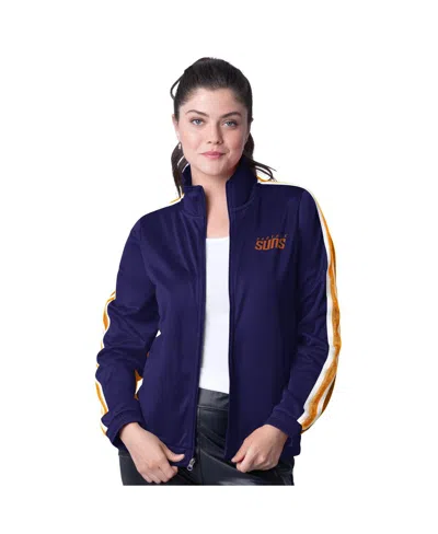G-III 4HER BY CARL BANKS WOMEN'S PURPLE/ORANGE PHOENIX SUNS REBEL SEQUIN BLING FULL-ZIP TRACK JACKET