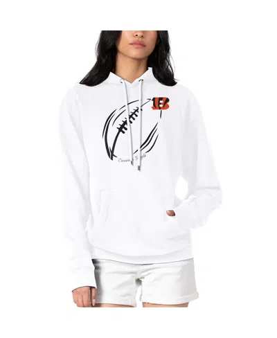 G-III 4HER BY CARL BANKS WOMEN'S WHITE CINCINNATI BENGALS FOOTBALL LOGO FLEECE TRI-BLEND PULLOVER HOODIE