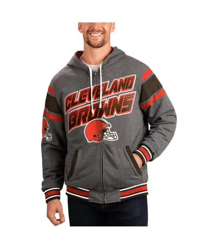 G-III SPORTS BY CARL BANKS MEN'S G-III SPORTS BY CARL BANKS BROWN, GRAY CLEVELAND BROWNS EXTREME FULL BACK REVERSIBLE HOODIE FU