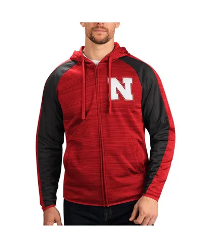 G-III SPORTS BY CARL BANKS MEN'S SCARLET NEBRASKA HUSKERS NEUTRAL ZONE RAGLAN FULL-ZIP TRACK HOODIE JACKET