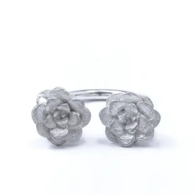 GABRIELLA ALICIA WOMEN'S SUCCULENT FLOWER OPEN SILVER RING