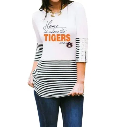 GAMEDAY COUTURE AUBURN UNIVERSITY BUTTON-LACE TOP IN WHITE