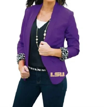 GAMEDAY COUTURE LSU IKAT LOGO LINED BLAZER IN PURPLE