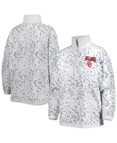 GAMEDAY COUTURE WOMEN'S GAMEDAY COUTURE HEATHER GRAY OKLAHOMA SOONERS LEOPARD QUARTER-ZIP SWEATSHIRT