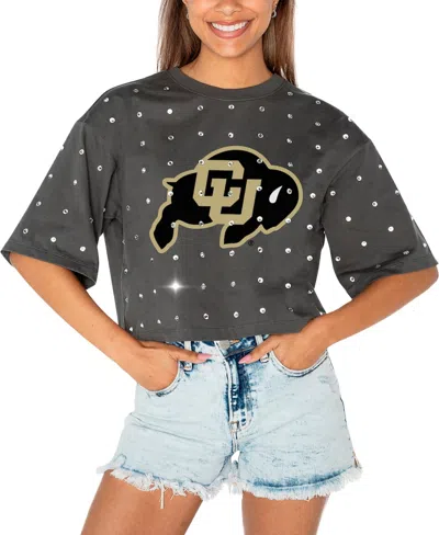 GAMEDAY COUTURE WOMEN'S GRAY COLORADO BUFFALOES GO TIME RHINESTONE CROP T-SHIRT