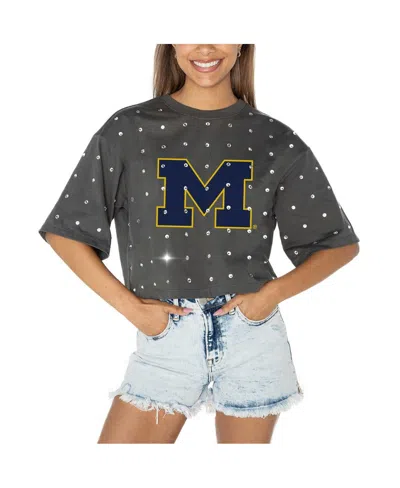 GAMEDAY COUTURE WOMEN'S GRAY MICHIGAN WOLVERINES GO TIME RHINESTONE CROP T-SHIRT